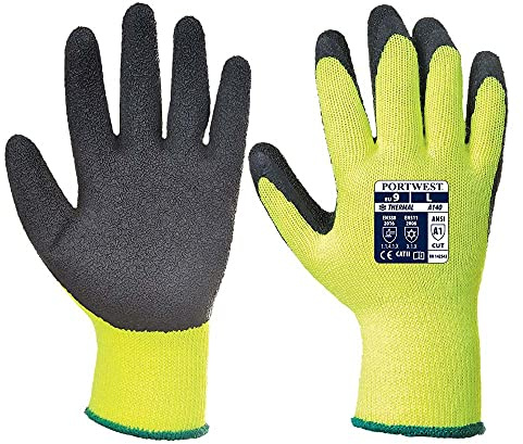 Portwest A140 Cold 10 Latex Crinkle Glove Cut Resistant Thermal Polyester | Black, Large, EN ISO 21420 Dexterity 4, EN 511, EN 388, Regular Fit, Breathable Seamless Liner, Heavy Duty, Construction