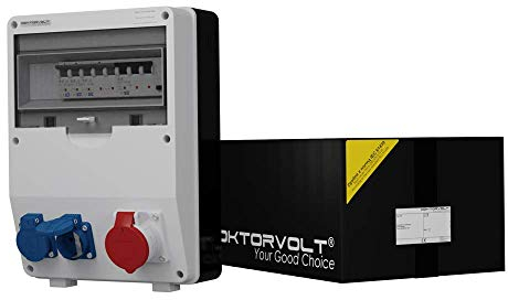 Doktorvolt Stromverteiler TD-S/FI mit Mennekes Steckdosen-Kombination 2x 230V Schuko 1x 16A CEE, mit LS-Schalter FI-Schalter Baustromverteiler mit Sicherheitsklappdeckeln Wandverteiler verdrahtet IP44