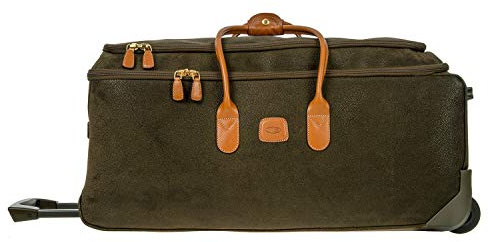 Bric's Life Collection Carry-On Rolling Duffle Bag with Tuscan Leather Trimmings, 28, Olive