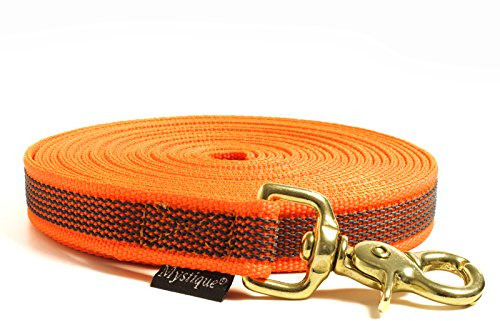 Mystique® Gummierte Schleppleine 20mm mit Handschlaufe Messing Scherenkarabiner neon orange 5m