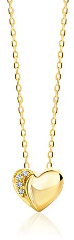 OROVI Schmuck Damen Diamant Herz–Kette Gold mit Herzanhänger besetzt mit 4 natürlichen Diamanten Brillanten in einer Krappenfassung Zeitlose klassische Halskette Weißgold/Gelbgold 9 Karat(375), 45cm