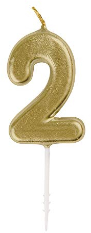 Mini Metallic Gold Number 2 Pick Birthday Candle (3cm x 11cm) - Elegant and Dazzling Party Decoration - Perfect for Birthday/Anniversary Events - 1 Pc