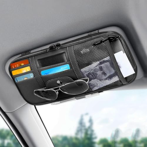 Linkstyle Sonnenblende Organizer, Leder Auto Sun Visor Organizer, Brillenhalter für Auto, Aufbewahrungstasche für Karten Lizenz Stift Brillen