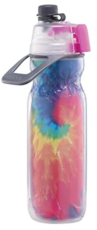 O2COOL Mist 'N Sip Water Bottle | BPA Free, 2-in-1 Mist and Sip Function w/No Leak, Locking Pull Top Spout : 590ml | Tie Dye Purple