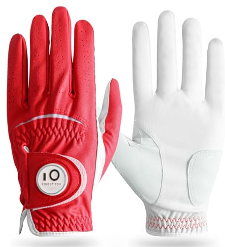 FINGER TEN Gants de golf pour homme droitier et gauche en cuir avec marqueur de balle, lot économique toutes saisons, gants de golf pour homme résistants à l'usure et à la prise en main stable pour