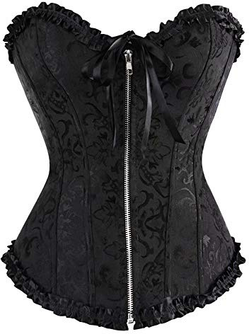 Jutrisujo Corset Femme Bustier Sexy Top Dentelle Lingerie Fermeture Éclair Vintagel Noir 6XL