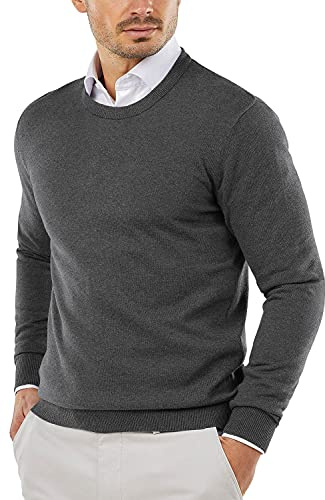 COOFANDY Men's Pullover Sweaters Dress Ribbed Knit Crewneck Sweater Slim Long Sleeve Basic Tops Dark Grey