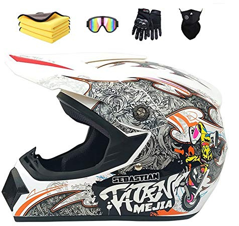 Wbeiba Casque Moto Cross,Motocross Casques & Gants & Goggles D. O. T Standard Enfants Quad Bike VTT Go Karting Casque (white,S:52-56cm)