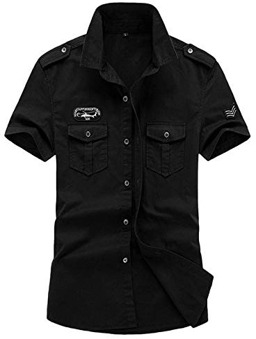 Gihuo - Camisa táctica Militar de Manga Corta para Hombre, para Trabajo, Aire Libre, Senderismo, Camping, Caza, Pesca, Negro -, Large