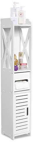 Cocoarm Armoire de Toilette de Salle de Bain Armoire en Bois Blanc Armoire de Plancher de Salle de Bain Armoire indépendante étagère en Tissu étagère Meuble sous évier en Bois 80x15.5x15CM