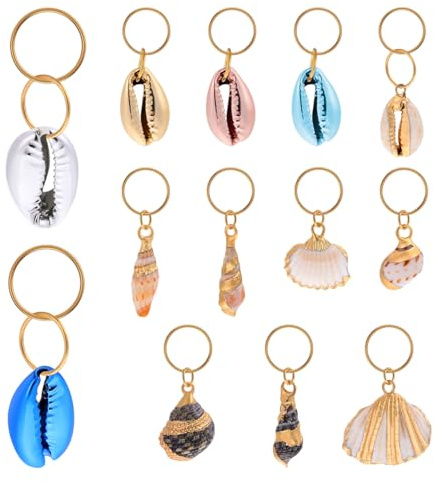 EXCEART Dreadlock Shell Jewelry 13Pcs Hair Braid Circles and Pendants Beach Style Hair Accessories for Braids and Dreadlocks Creative Charms for Women and Girls