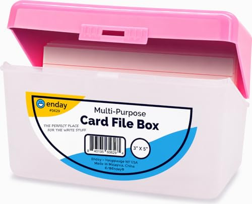 Enday Index Card Holder Pink, 3x5 Note Flash Card Organizer Case, Index Card File w/flip top, Notecard Recipe, Holder, Holds 250 Cards, Also Available in Purple, Red, Green, Blue, Grey (1 PC)
