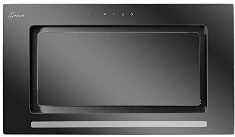 Gurari 217 Prime, Hotte de plafond 52 cm Noir, Grille de ventilation, Cadre et façade en verre noir 1000 m³/h, Hotte encastrée, hotte d'extraction, capot de circulation d'air