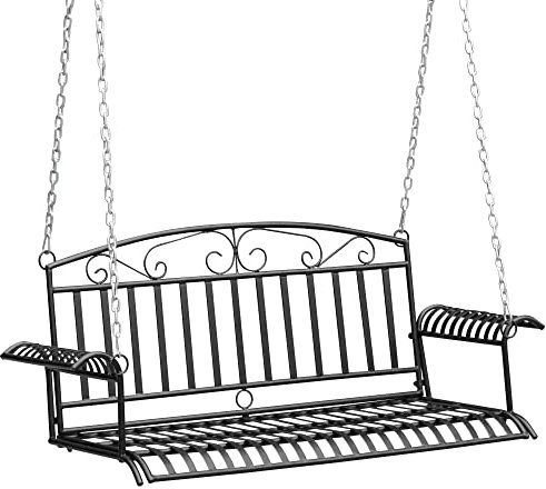 Outsunny Hängebank aus Metall 2-Sitzer Gartenschaukel zum Aufhängen für 2 Personen Schaukelbank mit Ketten Patio Terrasse Hinterhof Schwarz 137 x 58 x 53 cm