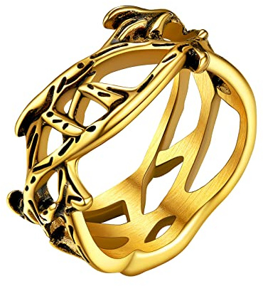 FaithHeart Grosse Bague Couronne d'épines Noire Homme 69 Bagues Religieux Acier Inoxydable Bijoux Biker Punk pour Homme