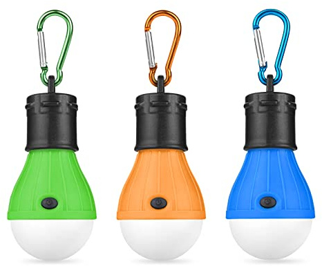 Flintronic Camping-Lichter, 3 LED-Zeltlampen, 120 Lumen, Camping-Glühbirne, Zeltlaterne mit Clip-Haken, tragbares Notfalllicht für Camping, Jagd, Wandern, Angeln, Bergsteigen