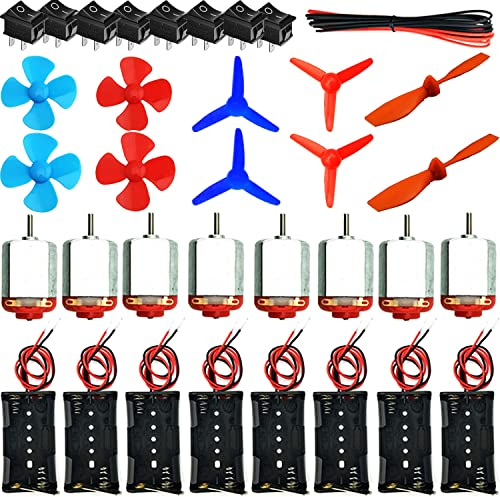 RUNCCI-YUN 8 Set DC Motore Modello - 8pz Mini Motori Rettangolari 1.5V-3V 12000-15000 RPM +Interruttori a Bilanciere+ Eliche+AA Custodia Batteria per DIY Modelli Auto Barche (130 Mini Motori)