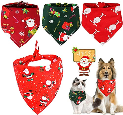 4 Stück Weihnachten Hund Halstuch Haustier Bandana Schal Dreieck Lätzchen für Weihnachts Haustier Kostüm Zubehör für Kleine Mittelgroße Große ​Hunde Katzen (A)