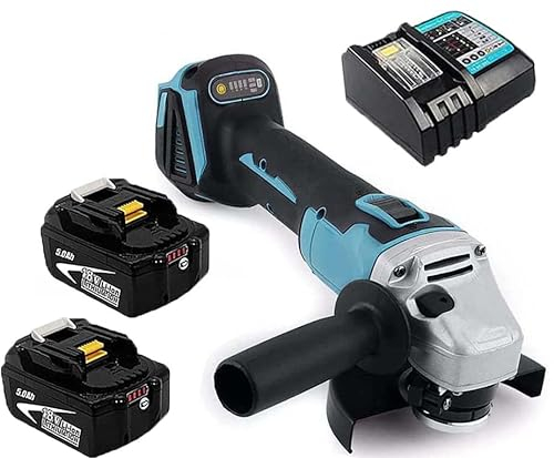 Akku-Winkelschleifer Ersatz für Makita Bürstenlo Trennschleifer Scheibe 125mm Schleifen mit 2x5000mAh Akku und Ladegerät zum Entfernen von Farbe und Mörtel, zum Schleifen, Schneiden