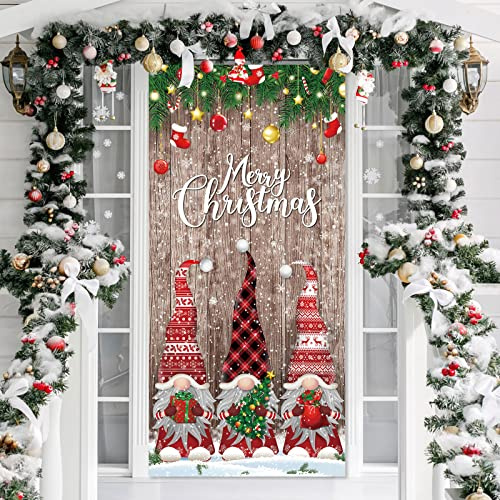 Irenare Weihnachtstürabdeckung Dekorationen Frohe Weihnachten Haustür Abdeckung Weihnachten Tür Banner Stoff Glitzer Holz Requisiten Xmas Schneeflocke Hängende Tür Wrap für Photo Booth Requisiten