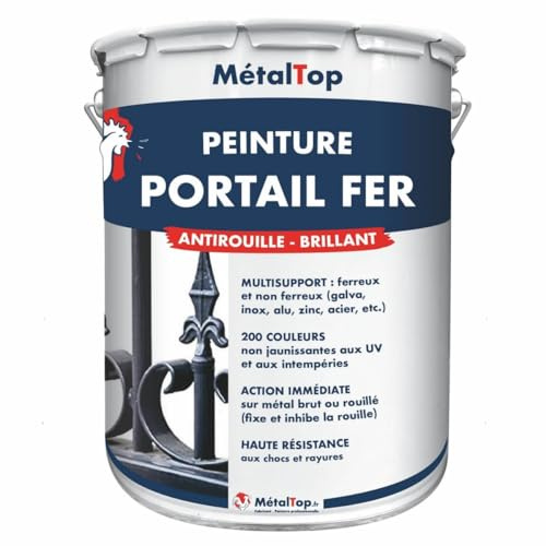 Metaltop - Peinture Portail Fer - Rouge rubis - RAL 3003-5 L - Protection antirouille et finition durable pour métal extérieur