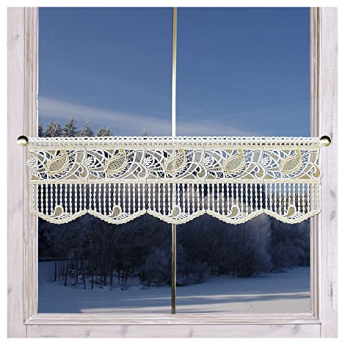 DSD Design-Studio Drechsler Feenhausspitze winterliches Mini-Panneaux Rajana Echte Plauener Spitze Weihnachts-Scheibengardine in weiß-Gold 28 cm hoch