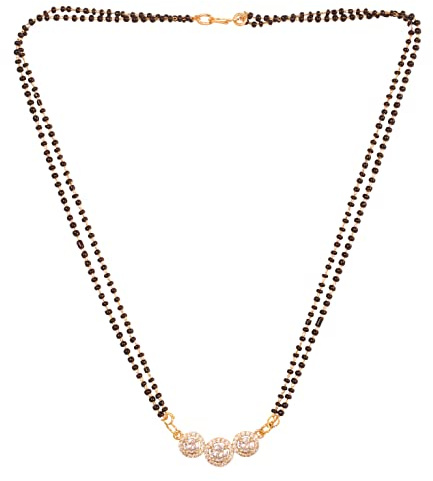 Sunsoul By Touchstone Tradicional indio Bollywood con aspecto de diamante con circonitas cúbicas, cuentas negras, joyería de diseño simbólica, colgante Mangalsutra en tono dorado para mujer.