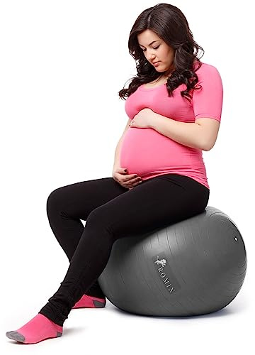 ROMIX Schwangerschaftsball, 55 cm, 65 cm, 75 cm, Anti-Burst, extra Dicker Gymnastikball mit Pumpe, Fitness Swiss Gym Yoga-Ball für Wehenstabilität, Pilates, Gleichgewicht, Geburtsball - Silber