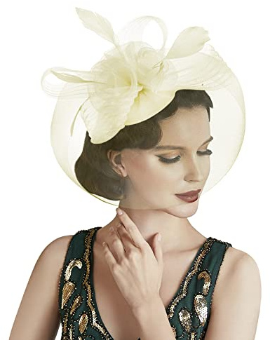 FakeFace Bibi de Mariage Elégant Fascinants avec Voilette Chapeaux de Mariage avec Voilette Pince à Cheveux pour Mariage Soirée Bandeau Cocktail Voilé Coiffure Bibi Mariée Bibi Voile Courte en Maille