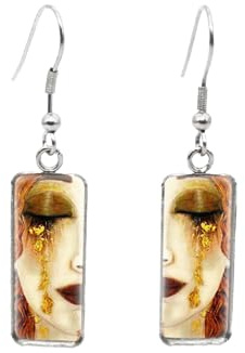 Kiss Rechteckiger Ohrring Gustav Klimt Kunst Gemälde Fischhaken Ohrring Foto Glas Foto Schmuck, 25 mm, Leder