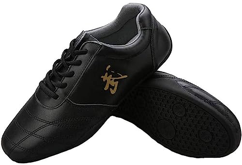 Homnova Chaussures De Tai Chi, Respirant Cuir Antidérapant Chaussures De Taekwondo, Sports Arts Martiaux Sneaker Unisexe Tai Chi Chaussures for Enfants Adultes,Noir,42EU