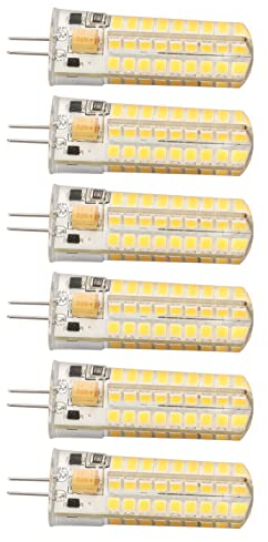 G4 LED-Glühbirne, Schnelle Wärmeableitung, 700 Lm, 72 LEDs, Silikon, G4-Glühbirne, 7 W, 360-Grad-Beleuchtung, 6 Stück, für Tischlampe, für Deckenlampe, für Hängelampe (Warmes