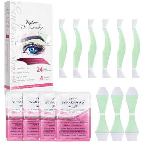 CHRONTIER Strisce di Cera a Freddo per Ceretta del Viso e Delle Sopracciglia a Casa,24pcs,strisce di cera fredda per sopracciglia precise e veloci, fasce di depilazione indolore per sopracciglia