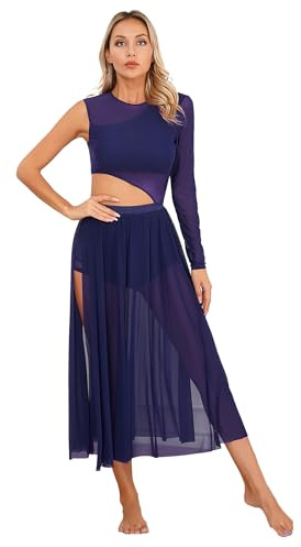 YOOJIA Damen Tanzkleid Eiskunstlauf Kleid Ballettanzug Lang Ballettkleid EIN Schulter Latein Rumba Tango Kleid Ballsaal Dancewear