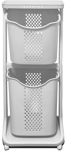 Laundry Basket with Wheels Plastic,2 Tier,40L+32L Large Capacity,Storage Organizers for Kitchen, Bathroom, Easy Mobility Multi-Functional Hampers
