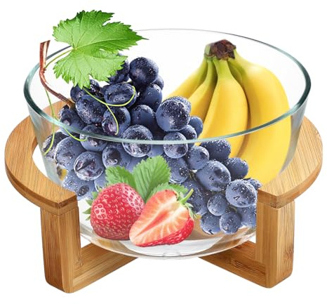 Cabilock Saladier en Verre 2500ml avec Support en Bol à Mélanger Résistant Chaleur De Maison pour Fruits Et Salades Utilisation Au Micro-Ondes Grand Modèle Transparent