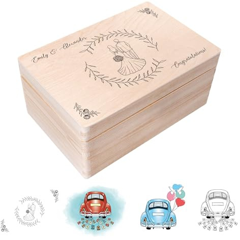 Creative Deco Hochzeitsgeschenke Personalisiert für Brautpaar | Geschenk | zur Hochzeit | Erinnerungsbox Hochzeit JGA | Geschenkkiste | Holzkiste mit Deckel Hochzeitsgeschenk Personalisierte Farbdruck