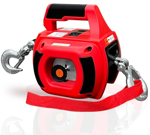 FITHOIST Tragbare Bohrwinde, 453,6 kg, bohrbetriebene Seilwinde mit Stahldrahtseil, 12 m, Bohrwinde zum Heben, Schleppen, Handling, Anhänger (rot)