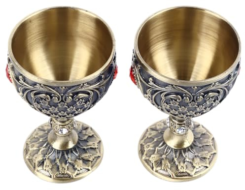 Copa de Vino de Metal Vintage Decorativa, 2 Piezas, Copa de Vino de Metal Vintage, Hogar Multiusos para Bar (Bronce)