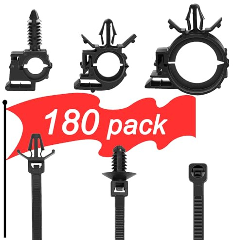 180Pcs Wire Loom Clips for Car Push Mount Zip Ties Assorted Sizes Automotive Fuel Line Cable Ties 6 Inch Wire Holder for Car Zip Ties Anchors Screw Mount Zip Tie Automotive Wiring Clip