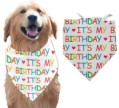 arricraft 1 Stück Haustier Hund Kopftuch, 78x38 cm Dreieckiges Haustier-Bandana Mit Der Aufschrift „It's My Birthday“, Verstellbar, Bequem, Lätzchen Für Haustiere, Waschbar, Baumwollschal