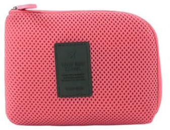 Petit étui de voyage souple pour câbles, pochette électronique, sac de câble portable pour banque d'alimentation, écouteurs, disque dur, rouges à lèvres, pinceau, jaune - S (rose, taille S)