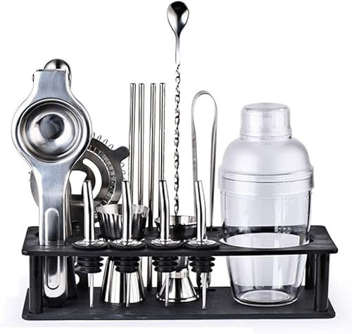 YQYBF Juego de coctelera |Kit de barman de 17 piezas |Kit de herramientas for mezclar bartender con elegante soporte de madera |Juego de barra premium |Las mejores ideas de regalos for él (marido, nov