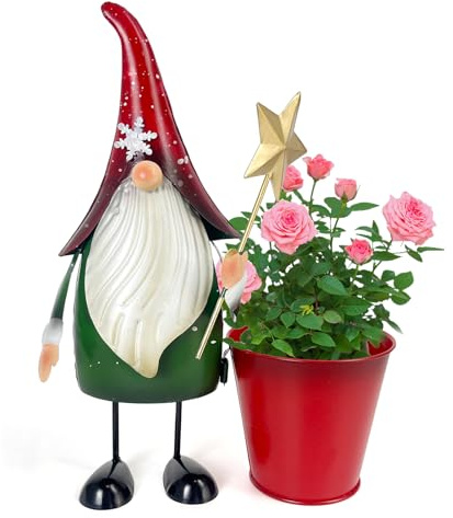 HONGLAND Gnomos de Metal para Exteriores, Estatua de gnomos de jardín de 13 Pulgadas, Figura de Papá Noel, césped, Patio, decoración de jardín