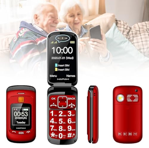 Telefoni Cellulari di Base per Anziani e Bambini, Telefoni Stupidi Sbloccati, Telefoni Cellulari Senza Internet - con Pulsanti Grandi, MP3, MP4, Fotocamera, Torcia Elettrica, SOS,Red