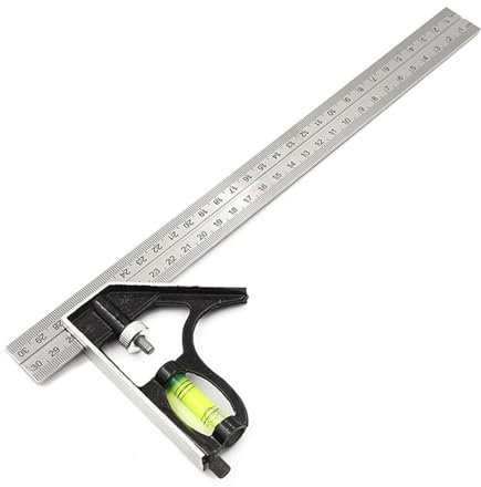 Squadra Combinata con Fermo Righello, Angolo Combinato in Acciaio Inossidabile, 45 Arresto Quadrato in Metallo con Angolo di 90 Gradi, per Misurazioni e Marcature Precise, 30 cm