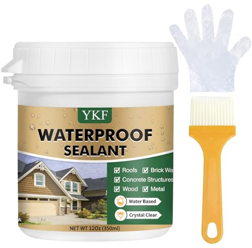 YKF Transparent Waterproof Sealant 12 Oz, Clear Water-Based Leak Repair Coating for Roof, Wall, Bathroom, Shower, Kitchen, Concrete, Wood, Metal, Indoor & Outdoor