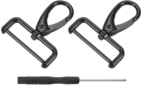 QUARKZMAN 2Stück Karabinerhaken 38mm(1 1/2) D Ring Abnehmbarer Karabiner Schlüsselanhänger Metall Karabiner Klauen Verschluss Haken mit Drehgelenk mit Schraubendreher Schwarz