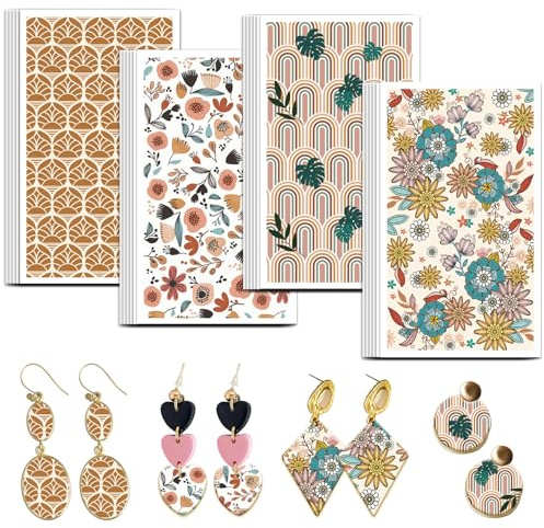 OLYCRAFT 24pz Carta Da Trasferimento In Argilla Boema 4 design Carta per Trasferimento con Fiori Arcobaleno per Argille Polimeriche Fogli di Trasferimenti per Creazione di Gioielli Orecchini