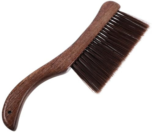 Ipetboom Brosse à Main en Bois de Poulet Balai à Main, Brosse de Nettoyage Douce en Crin de Cheval, Manche Incurvé, 3 Rangées de Poils, Outil Multifonction pour Coins et Interstices,